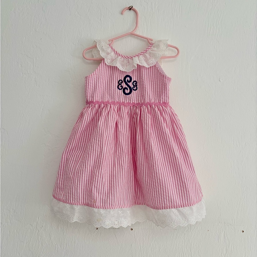 Girls Rare Editions Pink White Striped Casual Dress 4T Eyelet Lace